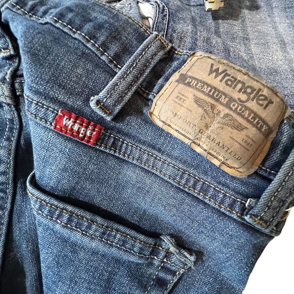 Wrangler Jeans Mens Dark Blue Relaxed Boot Western Cowboy Cotton 34X30 Tag READ - Picture 7 of 11